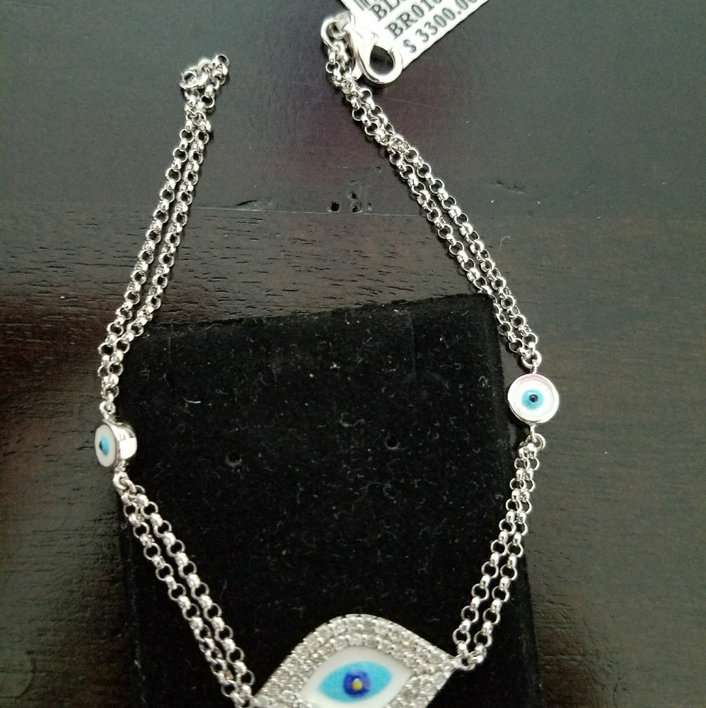 Evil eye 14k white gold bracelet with diamond's
